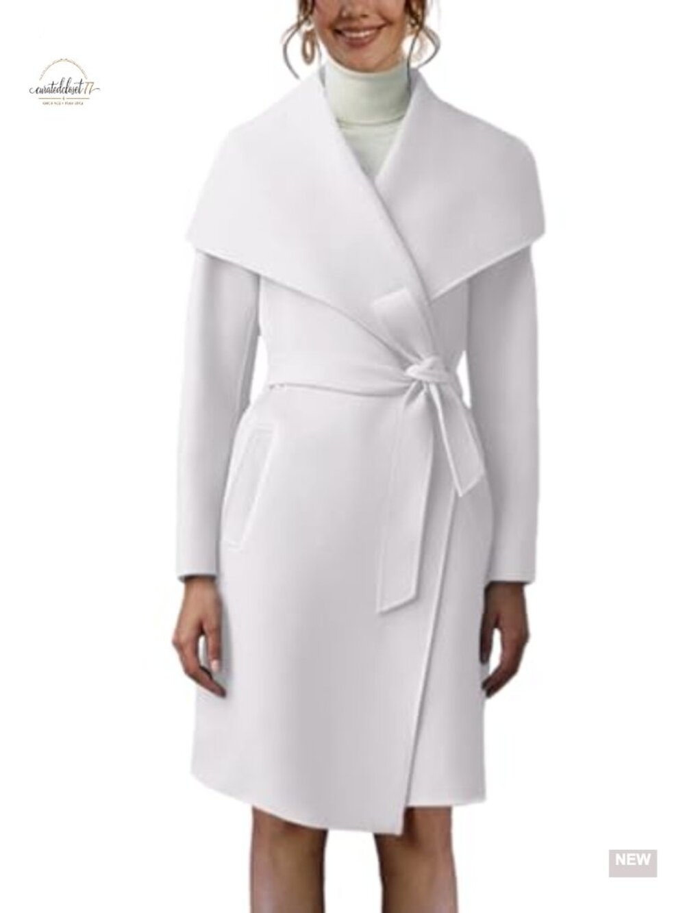 Women's Pea Trench Coat Lapel Collar Long Belted Overcoat with Pockets